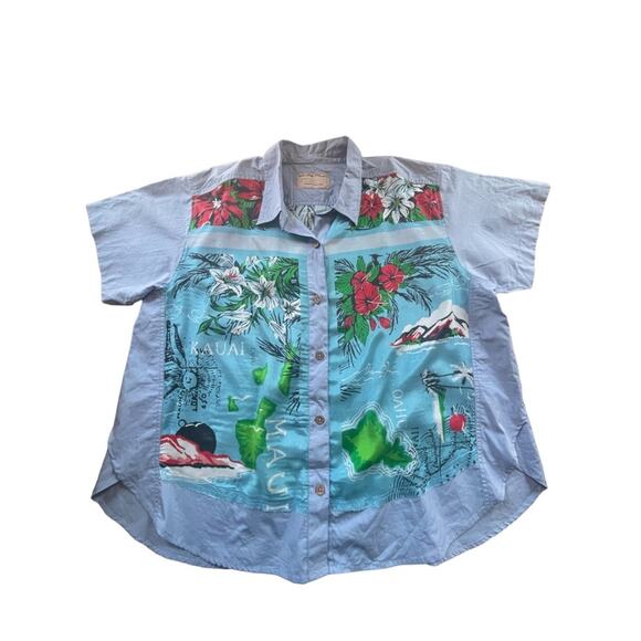 NWT Free People blue Hawaiian top button down spring summer tropical floral XL - Picture 1 of 12